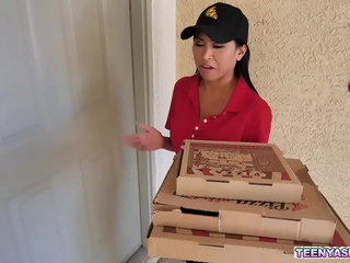 Jay Romero and Rion King wants some pizza and Ember Snow delivered it fresh and hot with an extra threesome service.